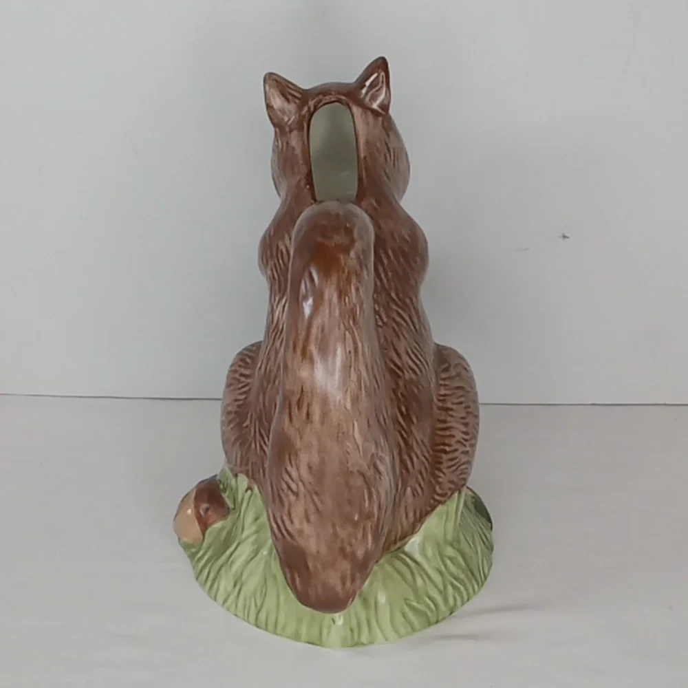 Vintage Stoneware Whimsical Hand Painted Squirrel Vase Pitcher